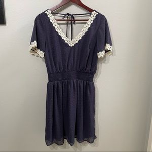 Doe & Rae Navy Blue Swiss Dot with Lace Dress